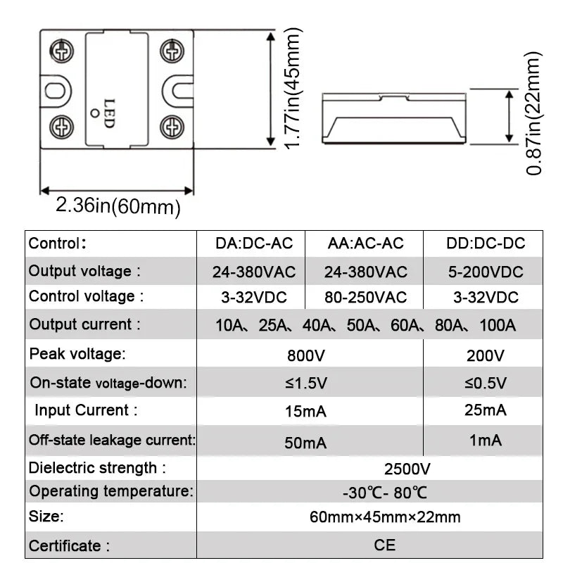 LCTC 1PCS SSR Solid State Relay DC To AC AC To AC DC To DC 10A 25A 40A 50A 60A 80A 100A Non-contact Relay 3-32VDC