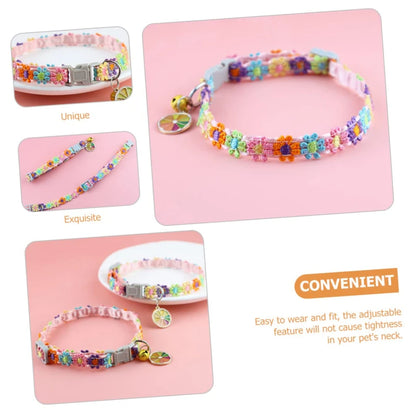 Pet Collar With Bell Cartoon Footprint Colorful Dog Puppy Kitten Collar Adjustable Safety Bell Ring Necklace Pet Accessories