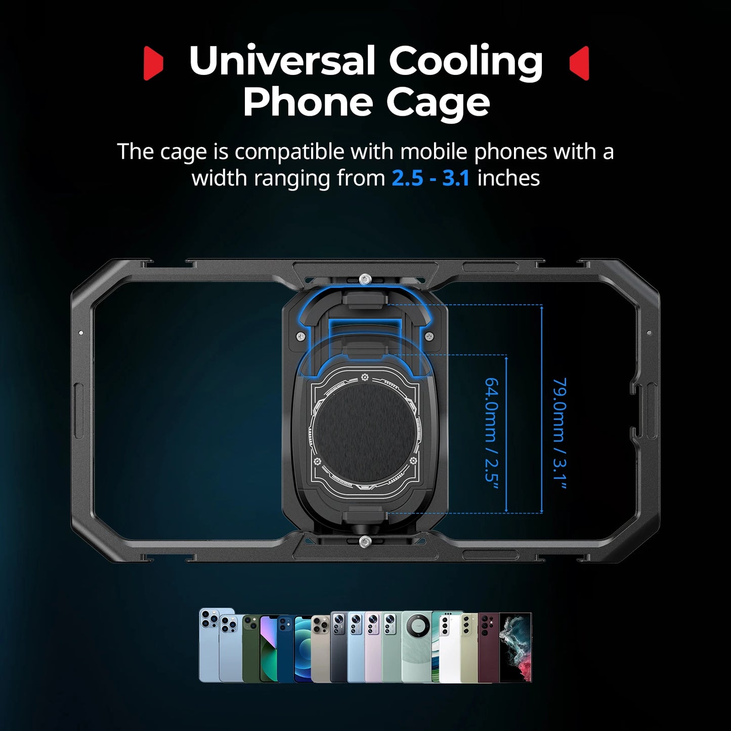 SmallRig Universal Cooling Mobile Phone Cage for iPhone 17 16/Android Smartphones w 2-in-1 USB-C Audio Adapter Power Bank Holder