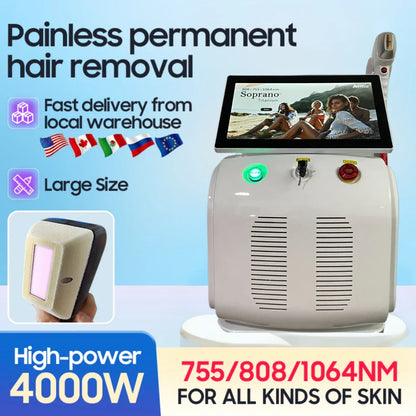 4000w High Power Diode Laser Hair Removal Cold Permanent Epilator Hair Removal Device Diode Laser Remove Hair Machine