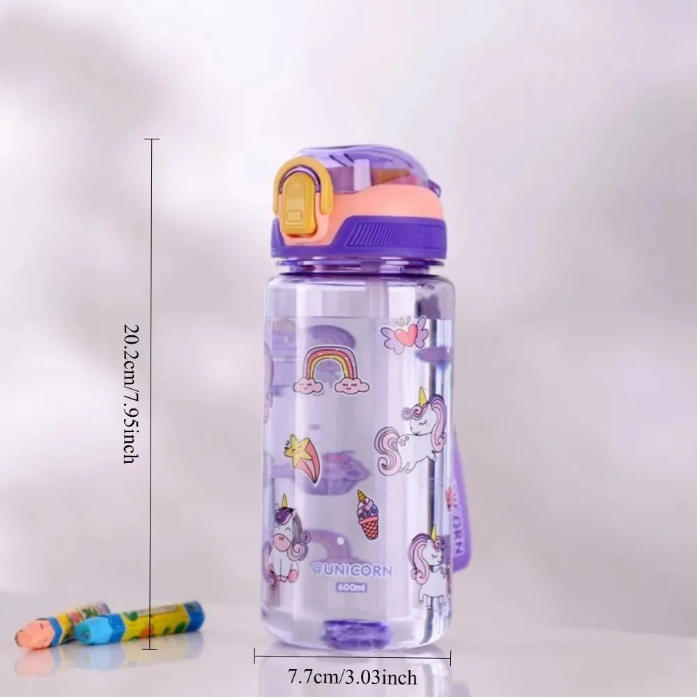 Dinosaur Themed Camping Bottle For Water Drinking Cup With Straw 600ml BPA Free Leakproof Kids Sports Bottle Lightweight Durable