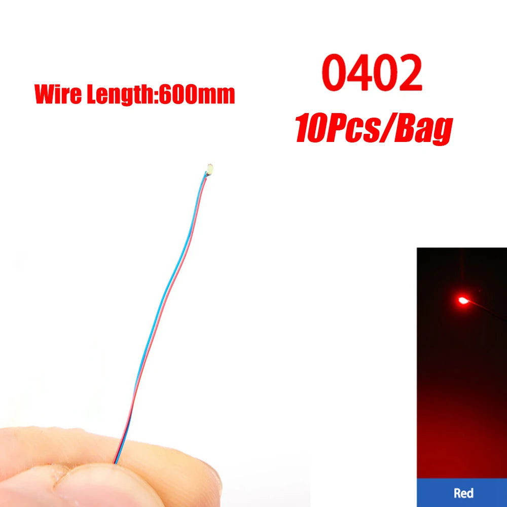 10pcs/Lot Micro Litz Wired Chip 60cm 3V Railway Model For Gundam Scenes 0402 SMD Lamp Wired Micro Led Pre-Soldered Lamp