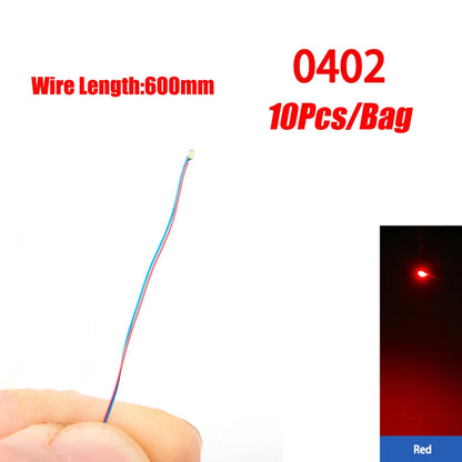 10pcs/Lot Micro Litz Wired Chip 60cm 3V Railway Model For Gundam Scenes 0402 SMD Lamp Wired Micro Led Pre-Soldered Lamp