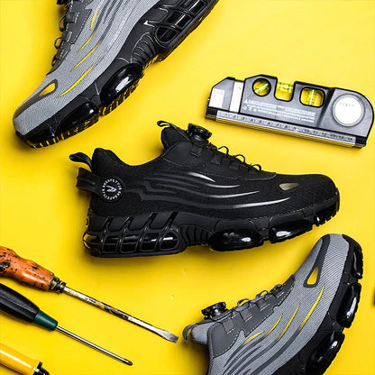 Breathable Men Boots Rotating Buttons Safety Shoes Men Puncture-Proof Work Boots Steel Toe Shoes Light Indestructible Shoes