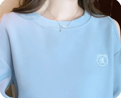 Off The Shoulder Sweatshirt For Women Harajuku Fashion Youthful Clothes Sport Essential New In Basic Blue Woman Pullover Tops