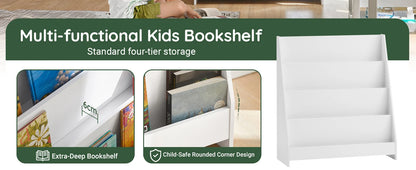 SoBuy KMB32 Children's Bookshelf Children's Shelf Newspaper stand with 4 Shelves storage Shelf for Children White