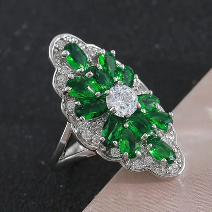 Hot Sale Cocktail Party Ring Flower Cubic Zirconia Valentine's Day Gift Fashion Jewelry Luxury Rings for Women & Lover