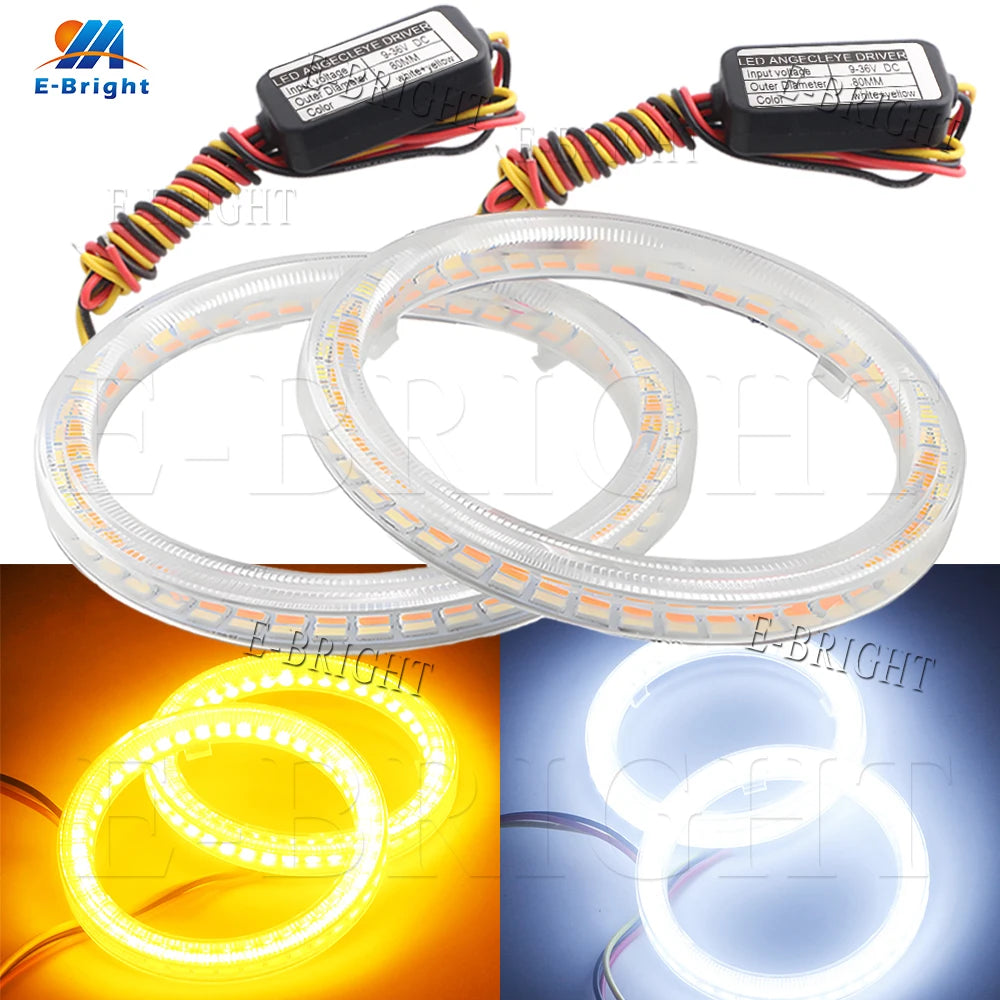 2PCS 24V 12V Angel Eyes Halo Rings White Amber 4014LED Cars Headlight DRL Driving Light 60 70 80MM 90MM 95MM 100MM 110MM 120MM