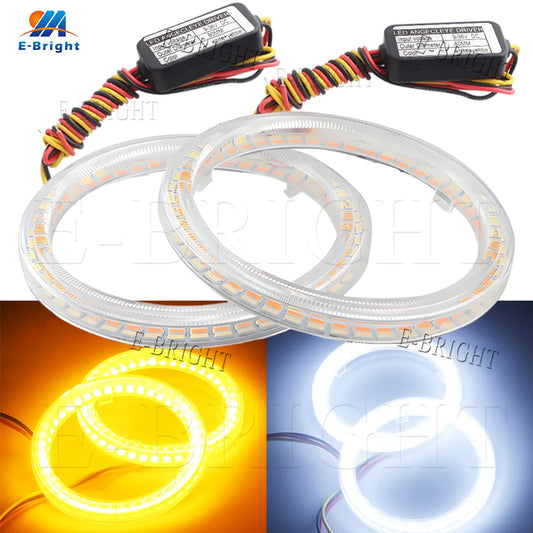 2PCS 24V 12V Angel Eyes Halo Rings White Amber 4014LED Cars Headlight DRL Driving Light 60 70 80MM 90MM 95MM 100MM 110MM 120MM by PDG ibma