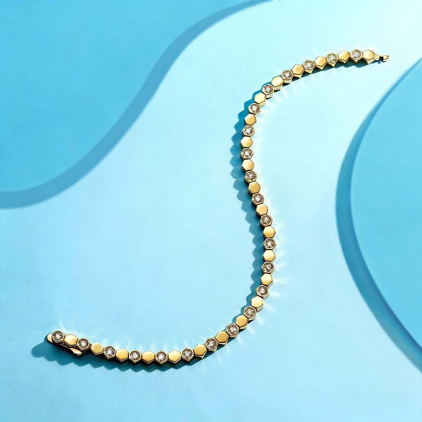 925 Sterling Silver 14K Gold Plated Moissanite Hexagon Tennis Bracelet for Women Color Sparkling Geometric Jewelry Gift