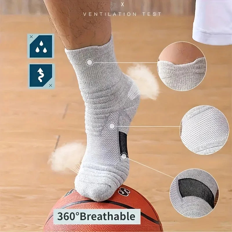 3 Pairs Men's Comfort Fit Cushion Performance Athletic Crew Socks For Outdoor Sports