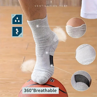 3 Pairs Men's Comfort Fit Cushion Performance Athletic Crew Socks For Outdoor Sports