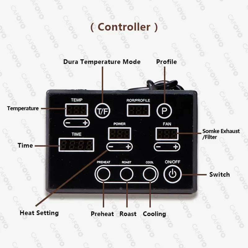 CAFOVO RE-1 Electric Coffee Bean Roaster Commercial Roaster Automatic Roasting Machine with 3 Baking Curve Grain Dryer 110-220V