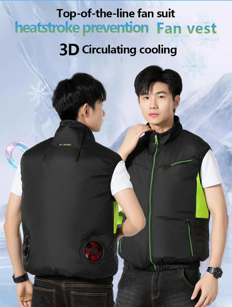 Summer cooling & heatstroke prevention fan vest, refrigerated outdoor waistcoat, fan work jacket, cooling vest, unisex style.