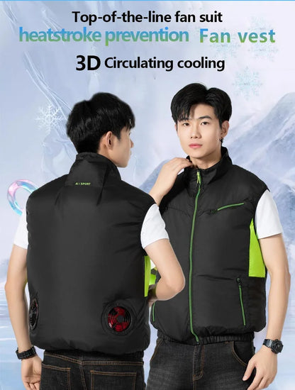 Summer cooling & heatstroke prevention fan vest, refrigerated outdoor waistcoat, fan work jacket, cooling vest, unisex style.