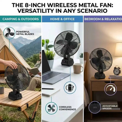 Camping Fan 8 Inches Wireless Outdoor Fishing Desktop Portable Metal Fan Strong Wind Fan Fit Makita/Dewalt 20V Battery  Pins