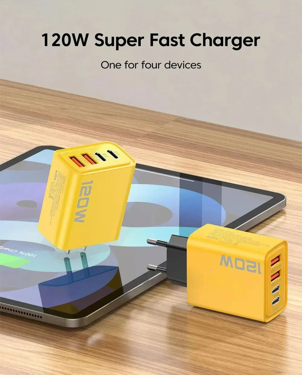 120W Fast Charger Hub USB C Quick Charge Ports PD 3.0 QC 3.0 For iPhone Samsung Xiaomi Android Phone Global Travel Charger Plug