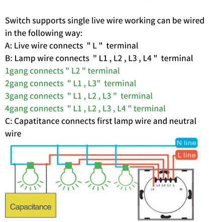 Tuya App US WiFi Smart Wall Switch 1/2/3/4 Gang No Neutral Wire Touch Sensor LED Light Switches Smart Home Alexa Google Home