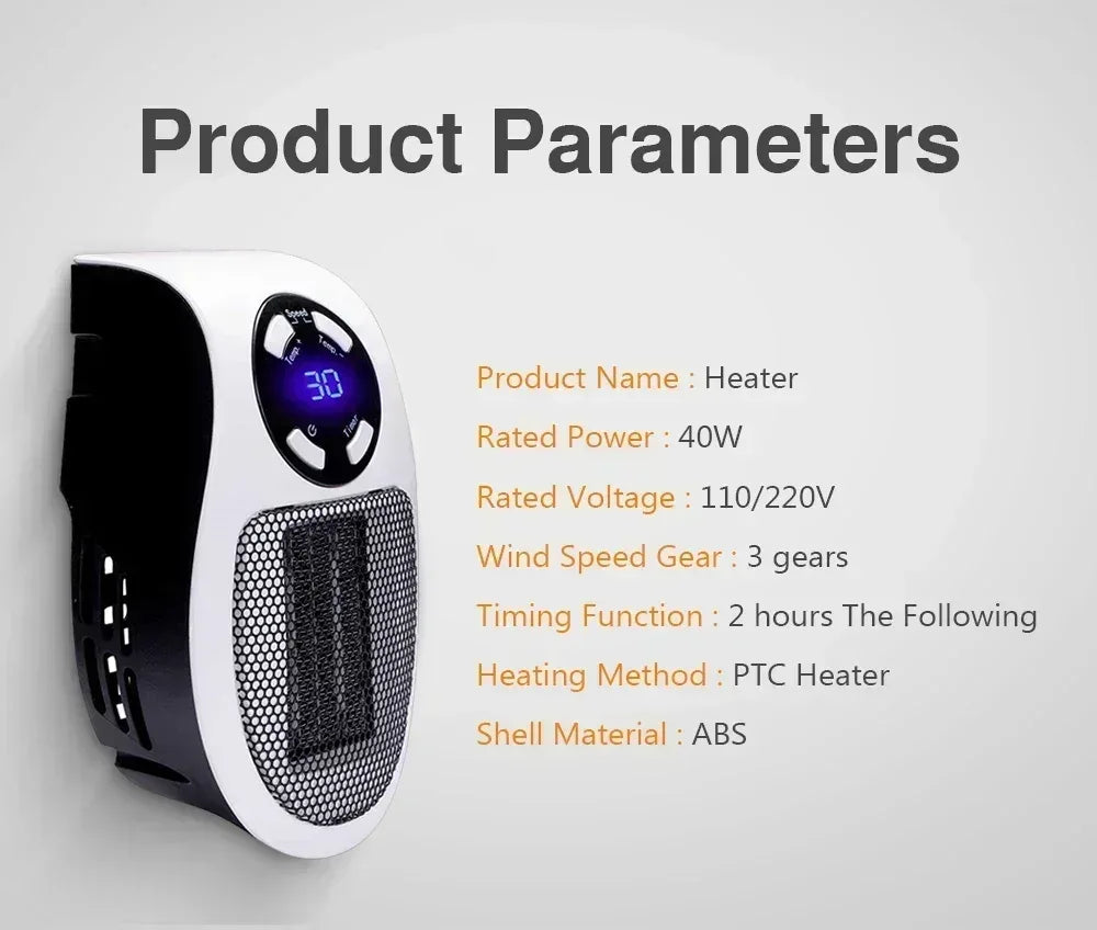Remote Heater 500W Heater Portable Electric Heater Plug-in Wall Mounted Room Heater Home Appliance Heating Stove Mini Radiator