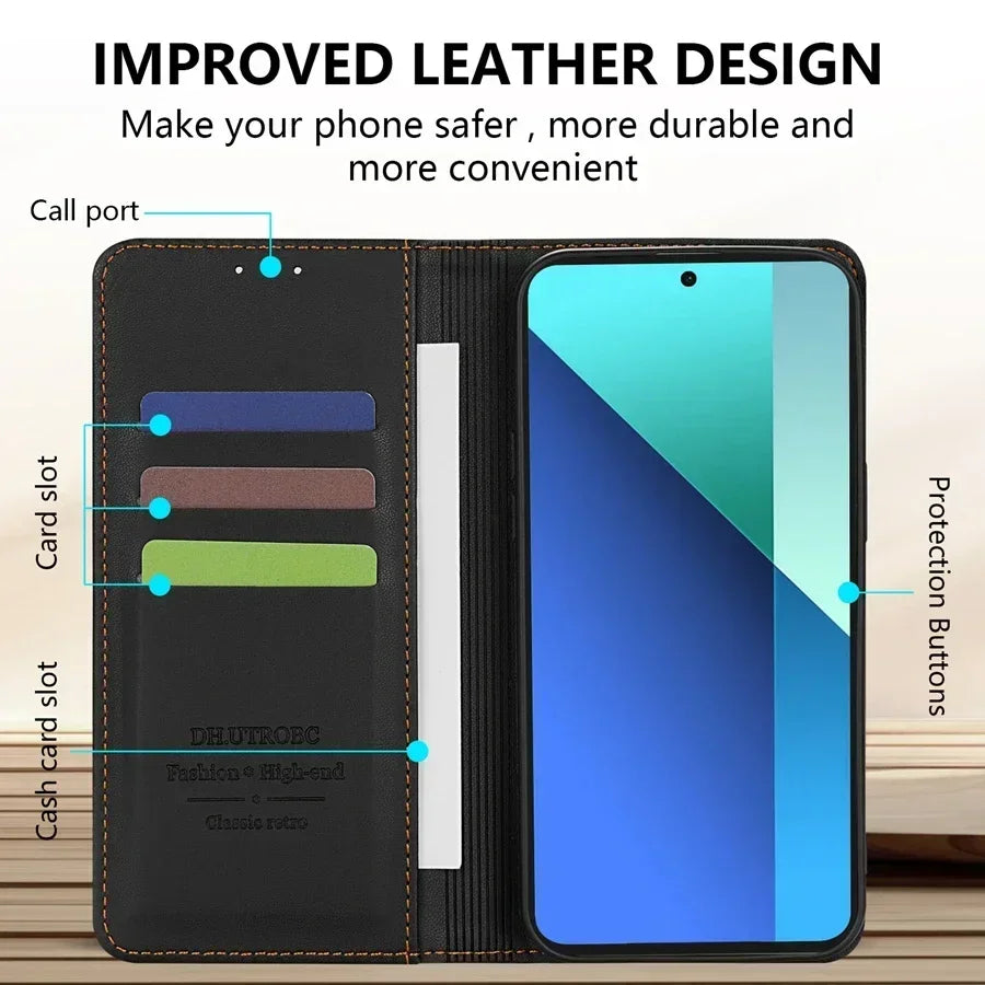 Wallet Skin friendly Magnetic Card Slot Flip Leather Case For Xiaomi 14T Poco X7 C75 M7/X6 Pro Redmi 14C 13 A4 Note 14 Pro+ 14S