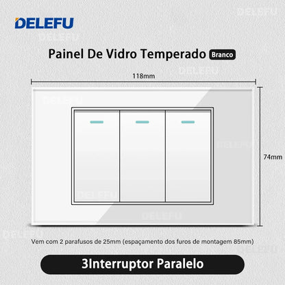 DELEFU 4*2 White Tempered Glass Brazil Standard Outlet with Double USB Type C Wall Power Socket Smart Switch Tuya Wifi 10A 20A