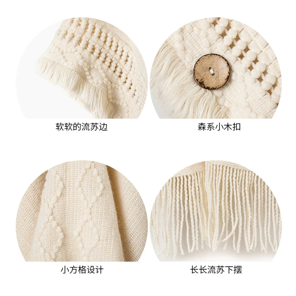 Cape, châle, manteau, poncho à capuche ethnique pour femme, pull à capuche, pompons, dropshipping