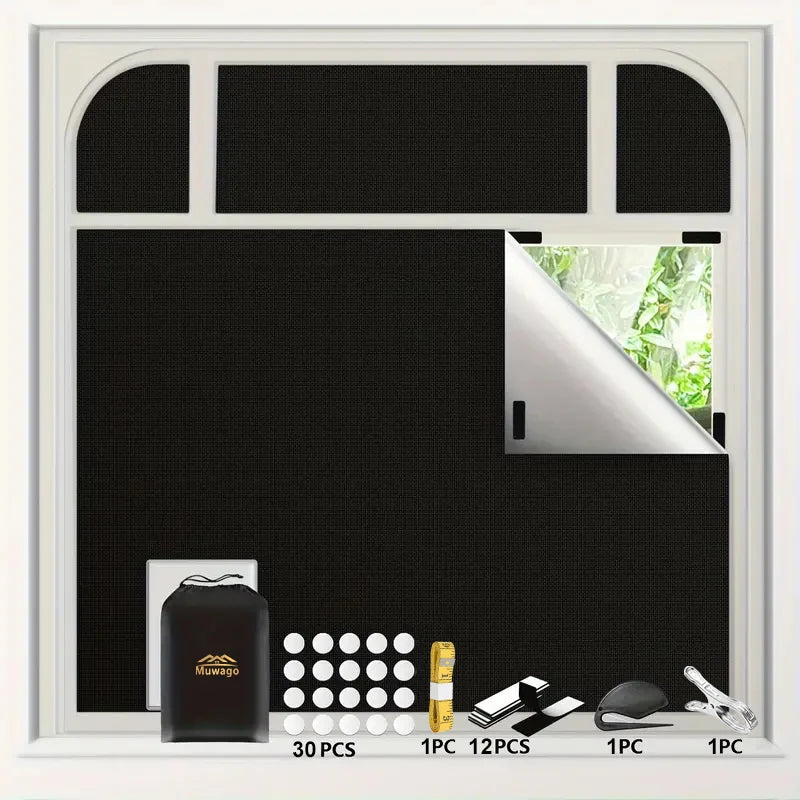 DIY Portable Travel 100% Blackout Curtain Portable Blocking Darkest Window Cloth for Living Room Home Non-perforated Black Cloth
