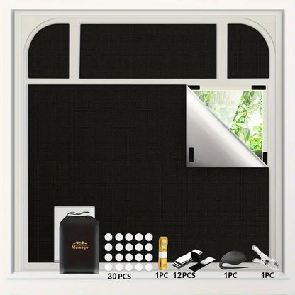 DIY Portable Travel 100% Blackout Curtain Portable Blocking Darkest Window Cloth for Living Room Home Non-perforated Black Cloth