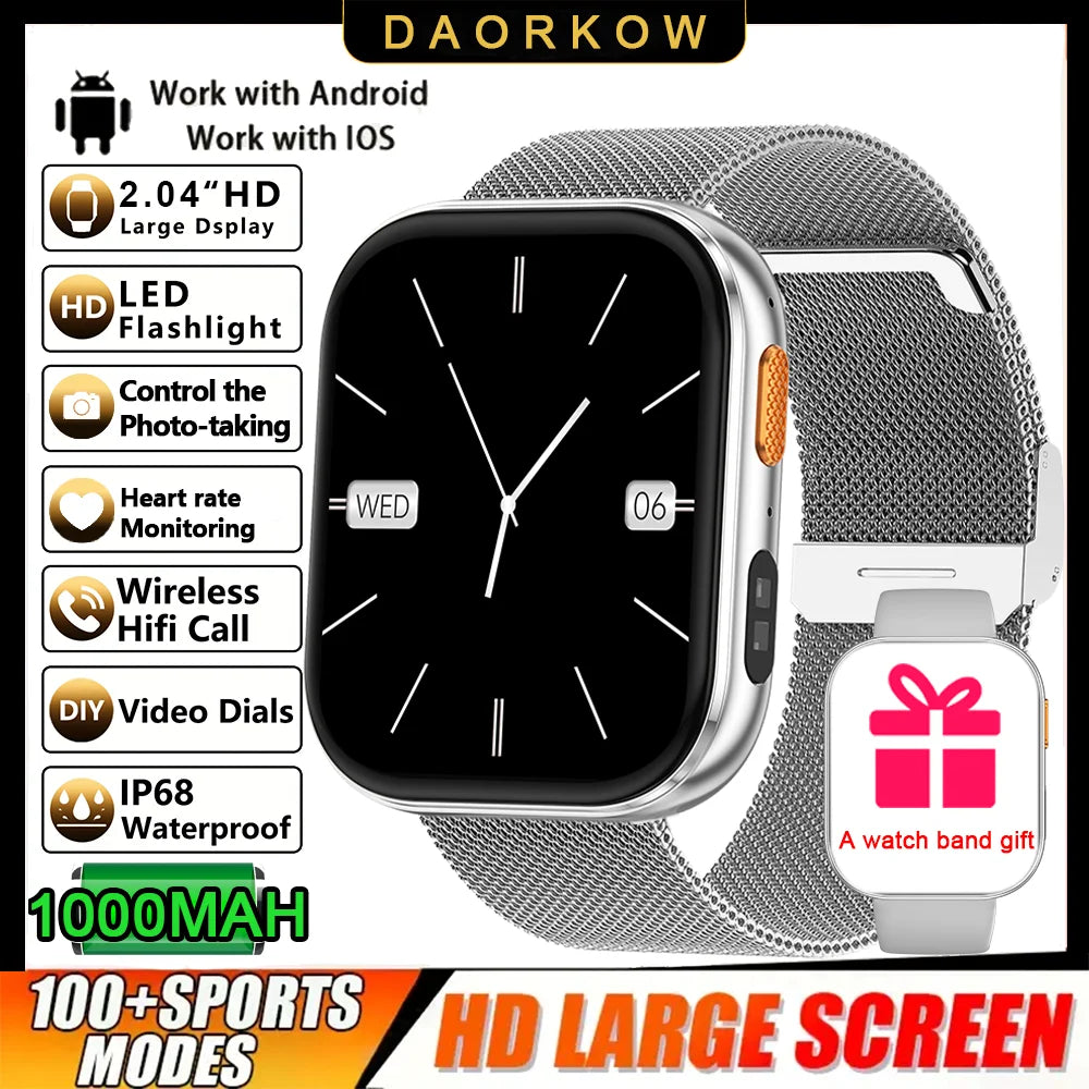 2026 2.04-inch Ultra Smart Watch 1000mAh High Capacity Battery Outdoor Sports Fitness Health Monitoring Smartwatch For Men Women