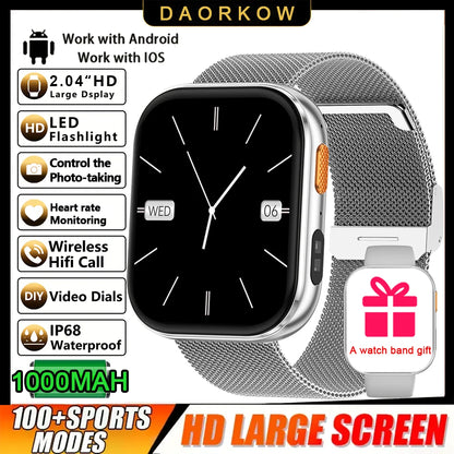 2026 2.04-inch Ultra Smart Watch 1000mAh High Capacity Battery Outdoor Sports Fitness Health Monitoring Smartwatch For Men Women
