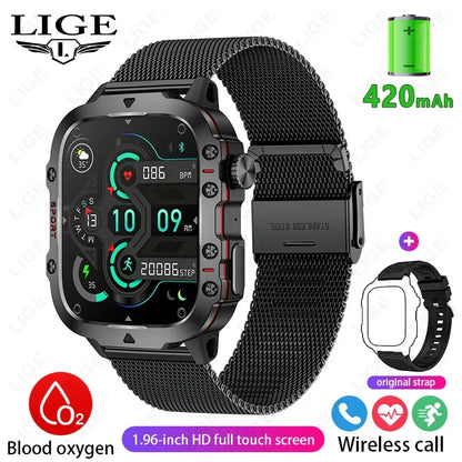 LIGE Outdoor Smart Watch Men 2.01" Screen 3AT Waterproof Watches Bluetooth Call Ai Voice Sport Smartwatch For Android Xiaomi IOS