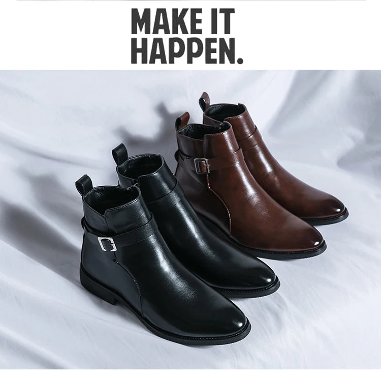 2025 Autumn Designer Business Casual Shoes For Men Trend Classic Leather Shoes Outdoor Chelsea Pointed Tip Brown Plus Size 47