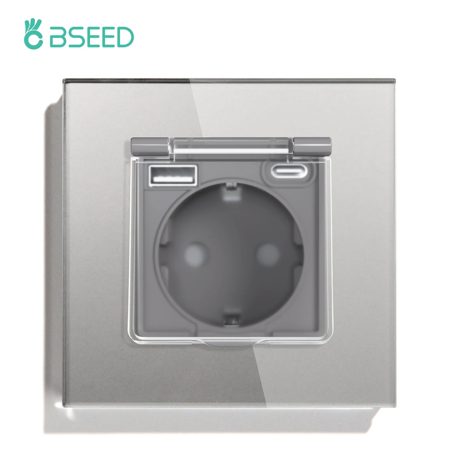 BSEED Single EU Wall Socket USB Type-c Ports Double Waterproof Cover Bathroom Power Sockets Triple Glass Electric Outlets 16A