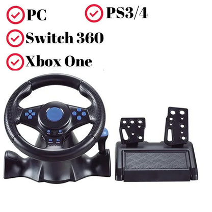 270° Gaming Simracing Car Pedal Game Steering Wheel Vibration Controller for PC PS3/PS4/Switch/ Xbox One/Xbox Series X/S