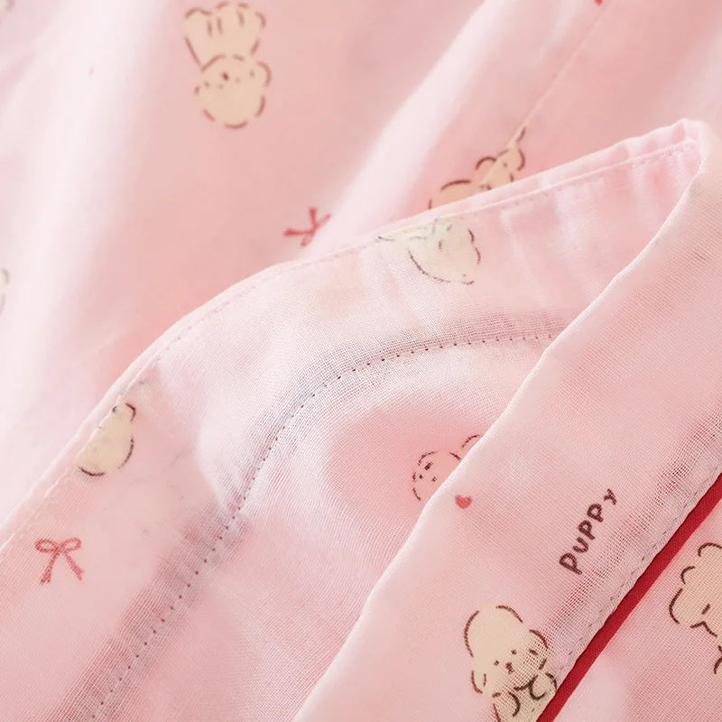 Summer Women Pajamas 3 Pieces Set 100% Gauze Cotton Female Sleepwear Bedroom Set Short sleeved long pants + shorts Woman Piiama