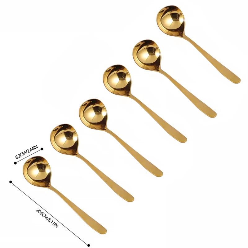 1/6Pc Stainless Steel Thickening Spoon Creative Long Handle Hotel Hot Pot Spoon Soup Ladle Home Kitchen Essential Tools