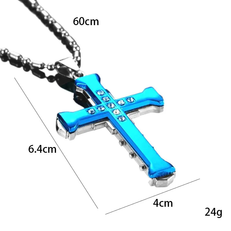 Minimalist Cross Chain for Men – Cool Black & Gold CZ Pendant, Punk Streetwear Gift