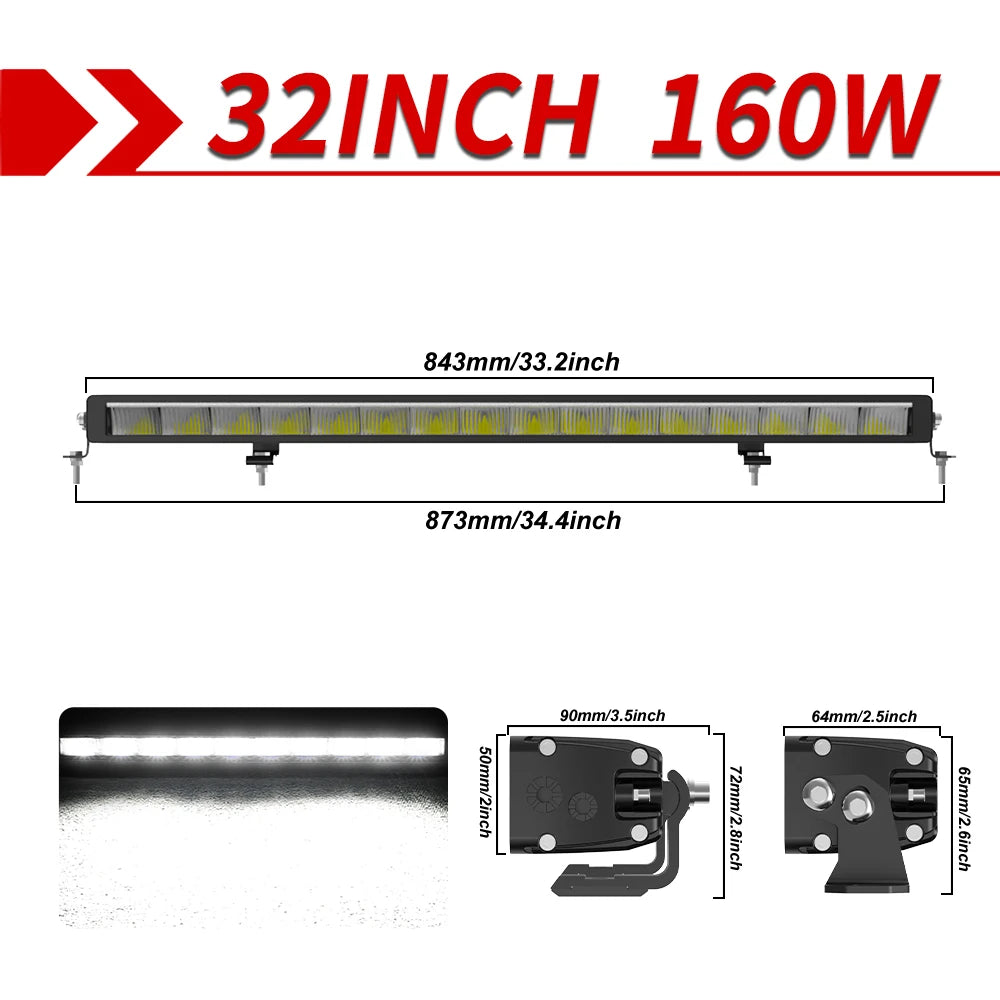 CO LIGHT New Slim 52 Inch LED Light Bar White & Amber 42" Led Work Light 6500K 3500K DRL 30000LM Off Road Driving Lamp 12V 24V