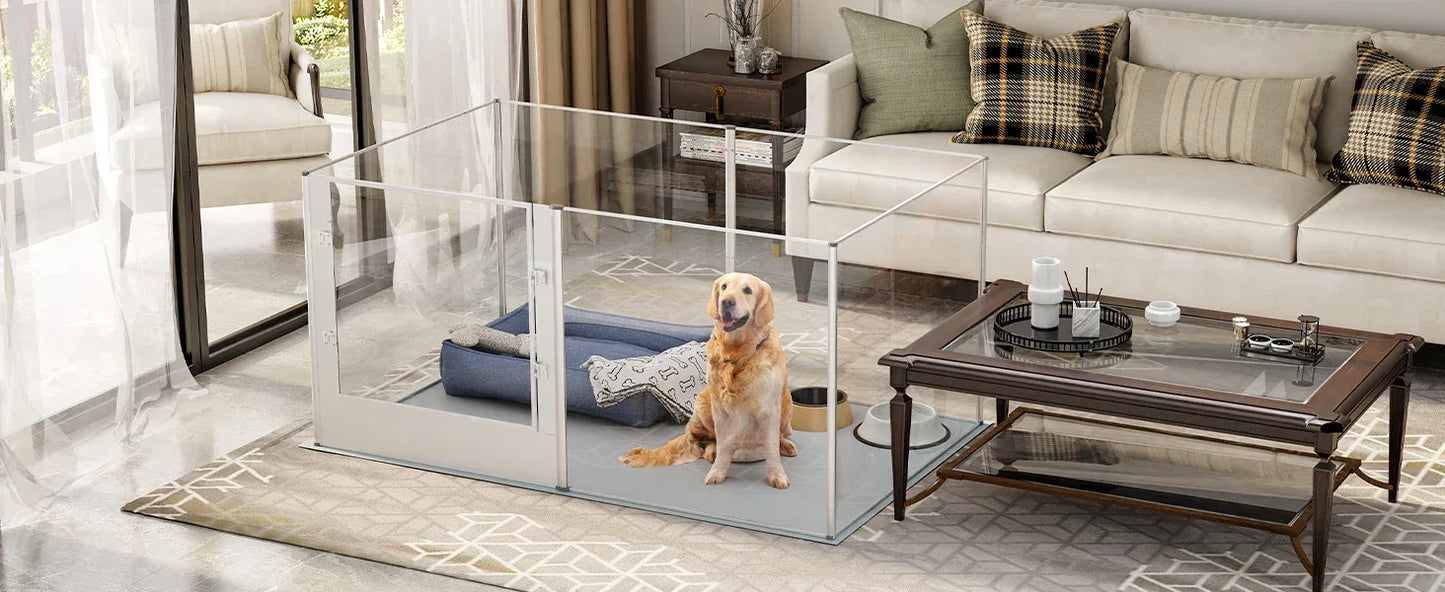 1Pc Large Acrylic Dog Playpen Cage Whelping Pen Box Indoor Enclosure Pet Clear Fence Puppy Playpen with Waterproof Fertility Pad