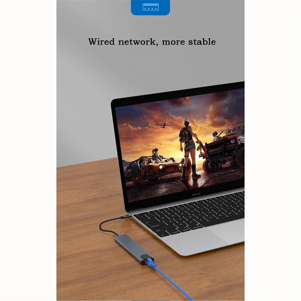 8 In 1 USB C Hub with RJ45 SD/TF Card Reader Type C 3.1 To 4K HD Adapter  PD Fast Charge for MacBook Notebook Laptop Computer