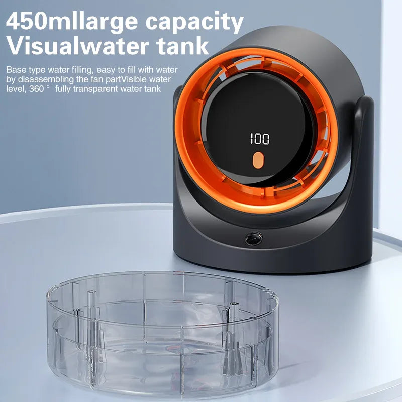 TINSOL New Compact Mini Electric Fan with Single-Hole Mist Air Conditioner Ice-Cool Humidifying Circulating Fan 360° Adjustable