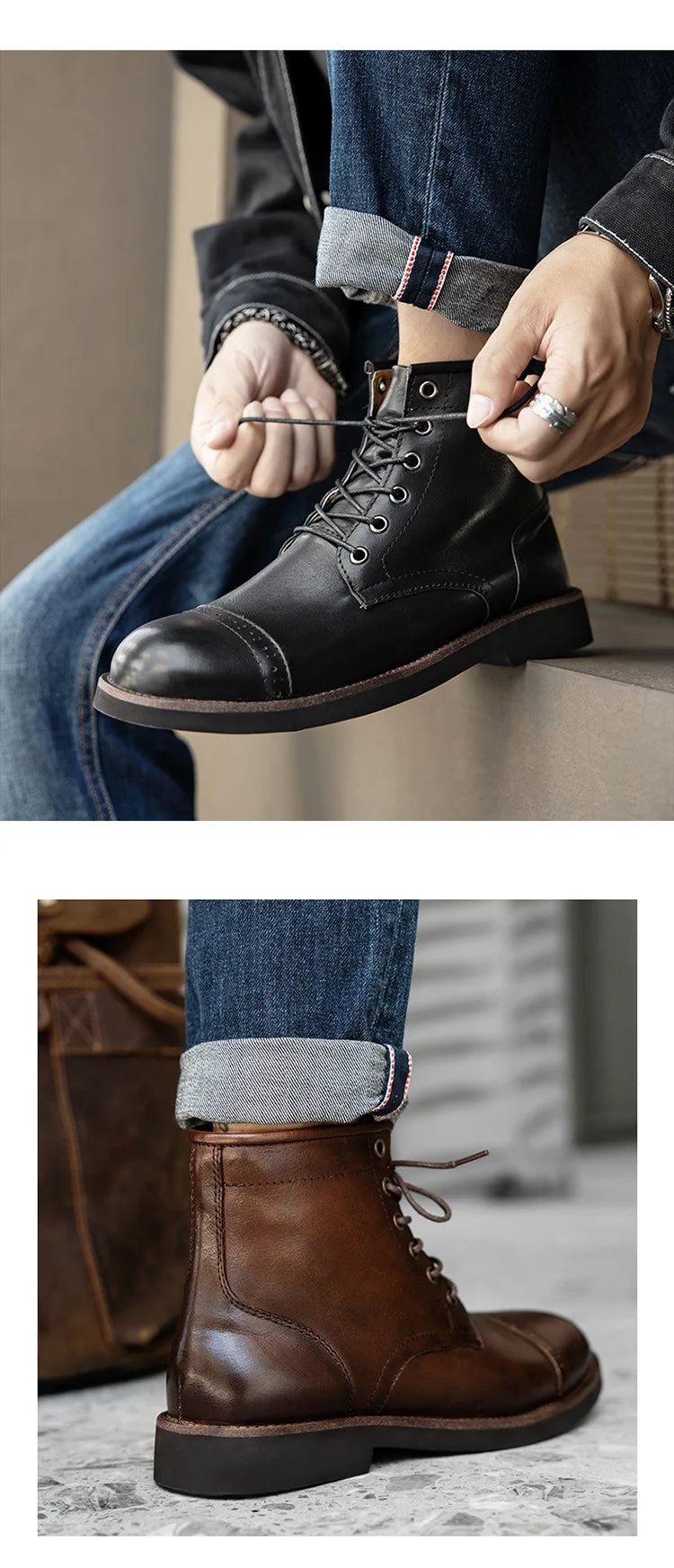 Men Boots 2025 American style Comfortable Fashion Leather Boots Lace up men's short boots motorcycle boots