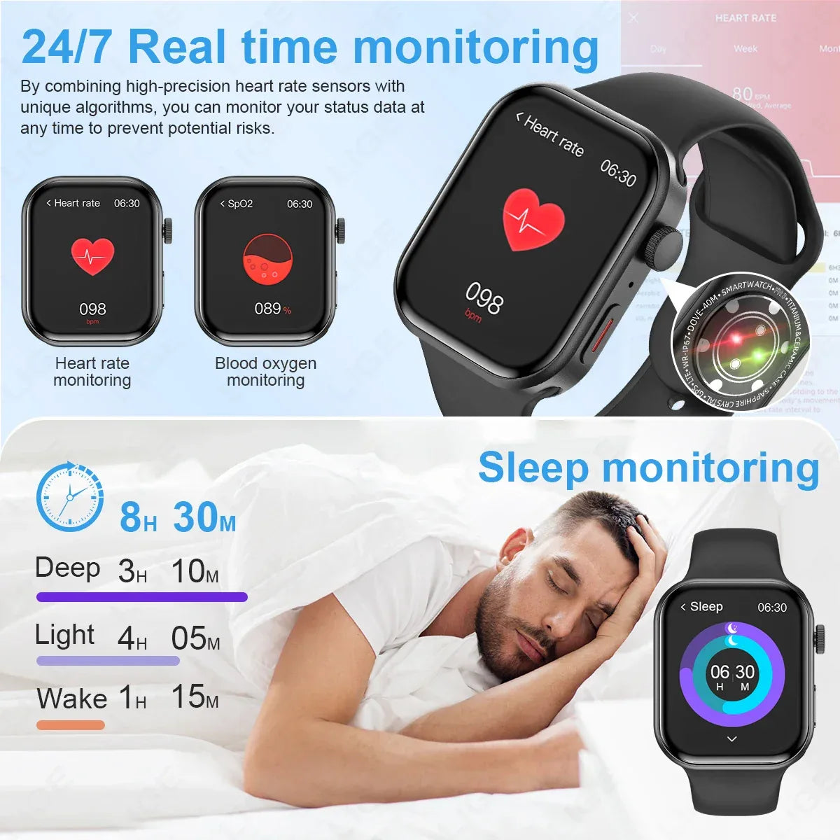 LIGE New Heart Rate Health Smartwatch Men Women 2.01" Bluetooth Call Music Smart Watches Ladies Sports Fitnesss Smart Watch Gift
