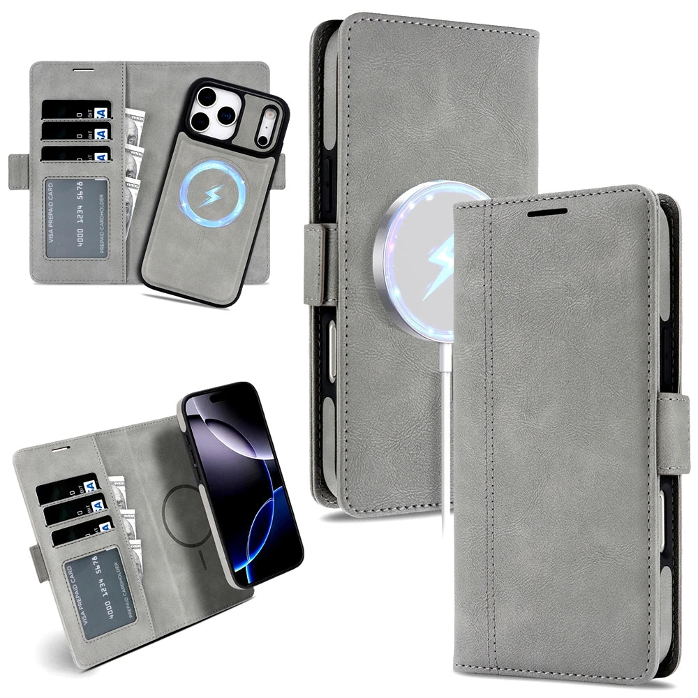 2 in 1 Magsafe Wallet Case For iPhone 17 Promax Air 16 Pro Max 15 Plus 14 13 12 iphone17 Cards Slot Leather Flip Phone Cover