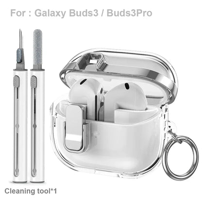 Transparent Secure Lock Earphone Cover For Samsung Galaxy Buds 3 / Buds 3 Pro Case Shockproof With Keychain Cleaning Accessories