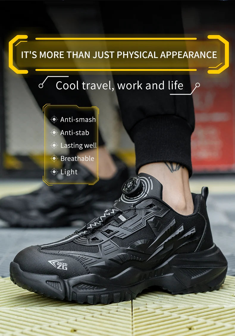 High-quality Safety Shoes Men Steel Wire Rotary Buckle Work Sneakers Indestructible Shoes Anti-smash Anti-puncture Work Shoes