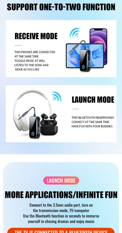 2 in 1 Bluetooth 5.4 Receiver Transmitter 3.5mm AUX Jack Airplane USB Dongle Wireless Audio Adapter For TV PC Speaker Car kit