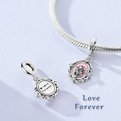 925 Silver Valentine's Day Charms Bead Sparkling Sweet Heart Rose Bear Charm Fit Original Bracelet Bangle Woman DIY Jewelry Gift