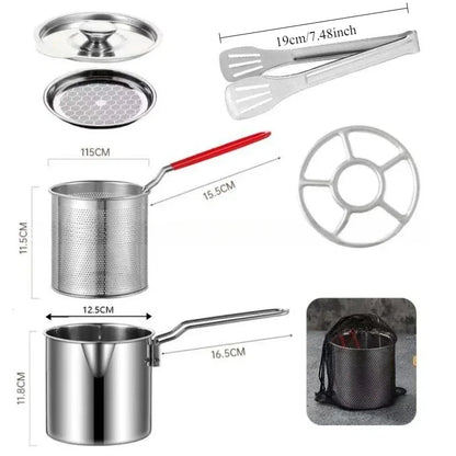 Stainless Steel Deep Fryer with Basket Multi-Purpose for Home/Commercial Tempura Chicken Frying Anti-Slip Base Cool Handle wok