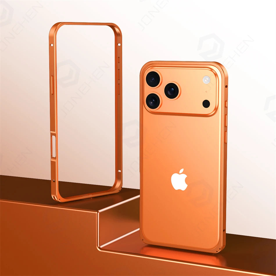 17pro Light Aluminum Metal Bumper Case Orange For iPhone 12 13 14 Plus 15 16 17 Pro Max Ultra Thin Alloy Back Frame Accessories